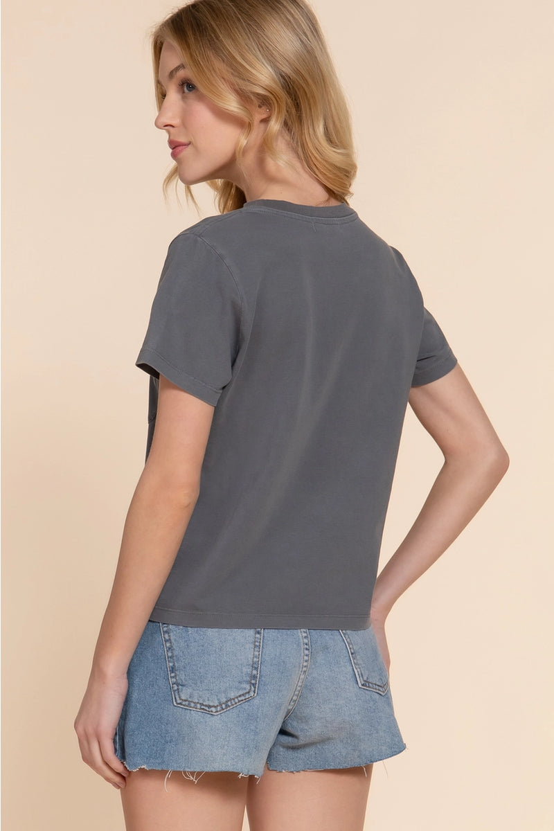 Short Sleeve Garment Dye Knit Top