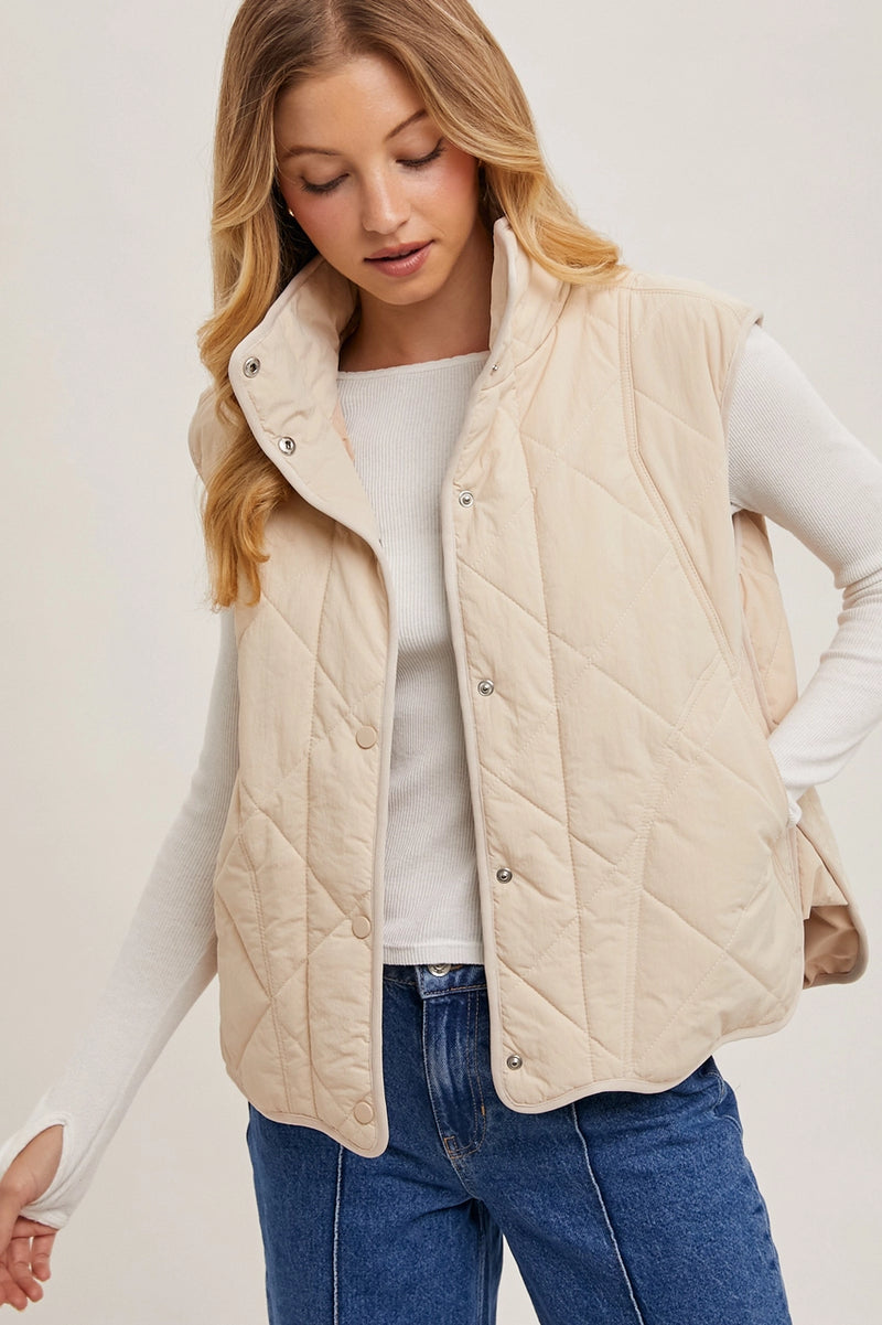 Button Down Quilted Puffer Vest with Pockets