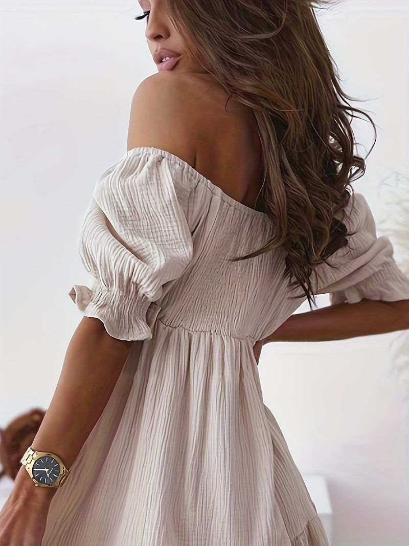 Ruffled Off-Shoulder Short Sleeve Dress