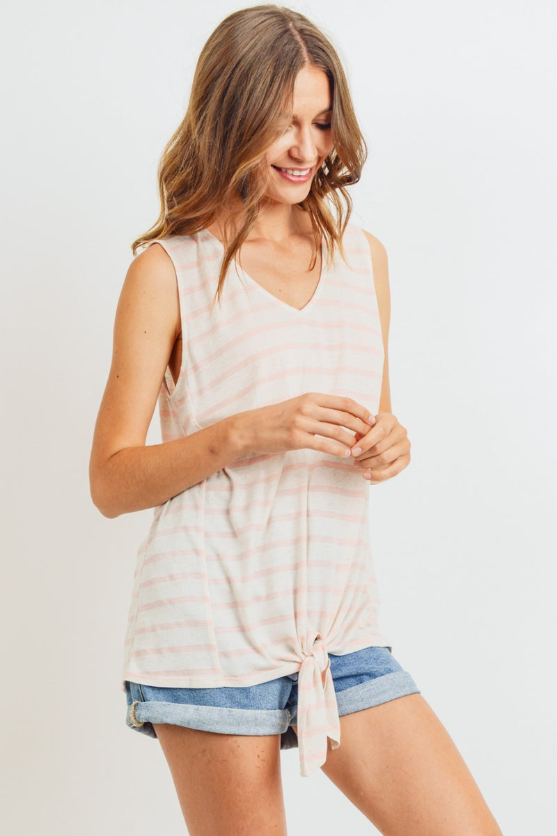 Sleeveless Front Tie Striped Top