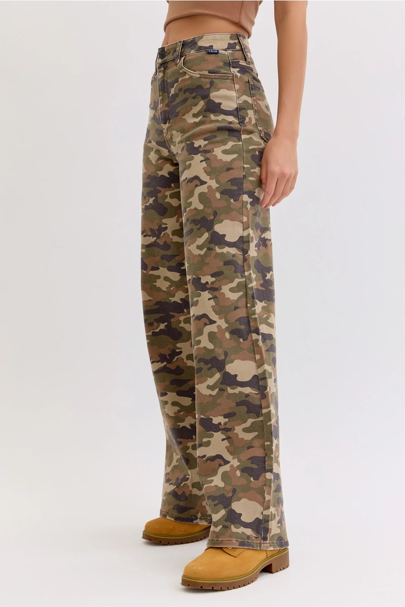Cello Camo High Rise Wide Leg Jeans