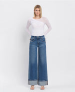 Vervet by Flying Monkey High Rise Cuffed Panel Baggy Wide Jeans
