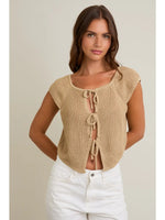 Front Tie Sleeveless Sweater Cardigan