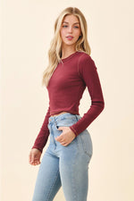 Long Sleeve Crew Neck with Scalloped Edge