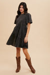 Mineral Washed Round Neck Short Sleeve Denim Dress