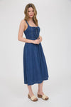 Lace Up Sleeveless Denim Midi Dress