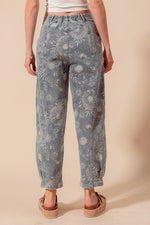 So Me Mid Rise Floral Denim Barrel Jeans