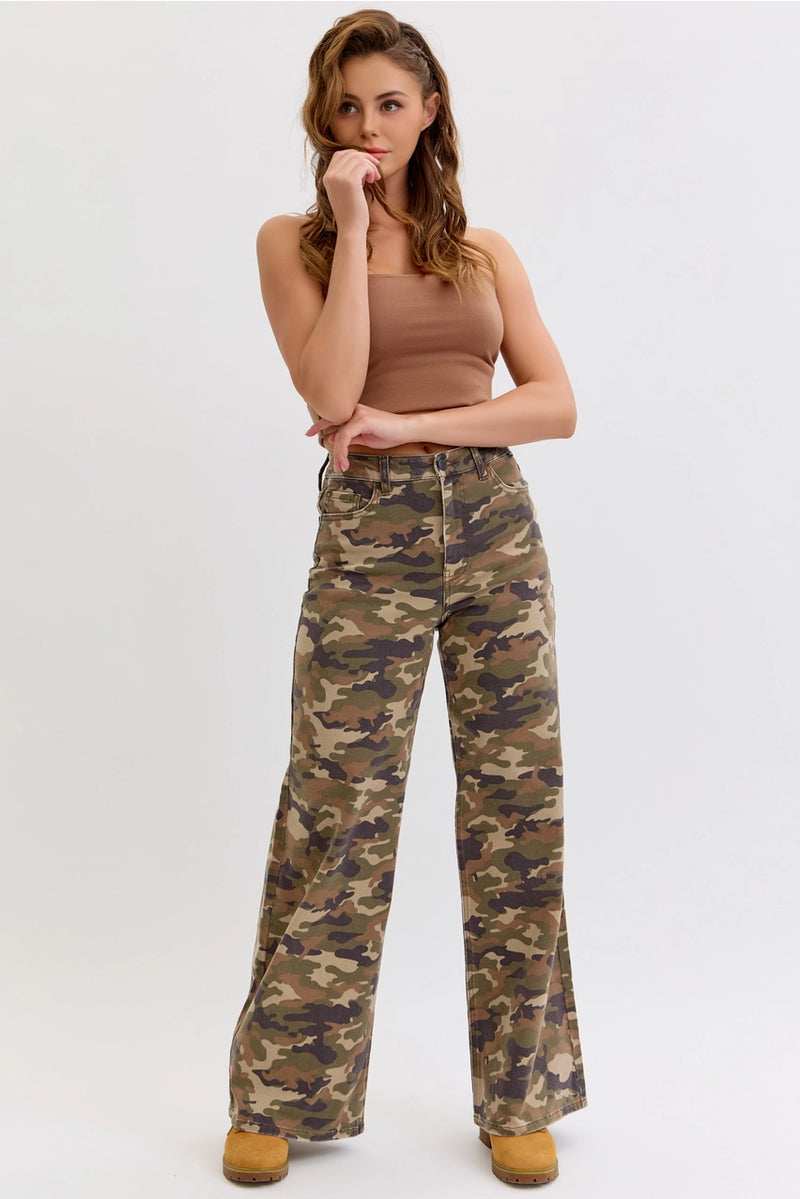 Cello Camo High Rise Wide Leg Jeans