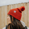 Three Tree Foldover Pom Beanie - Brick