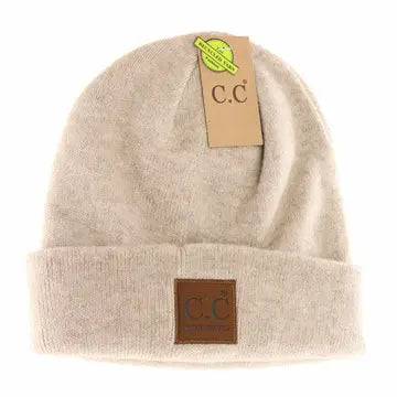 Unisex Soft Ribbed Leather Patch C.C. Beanie