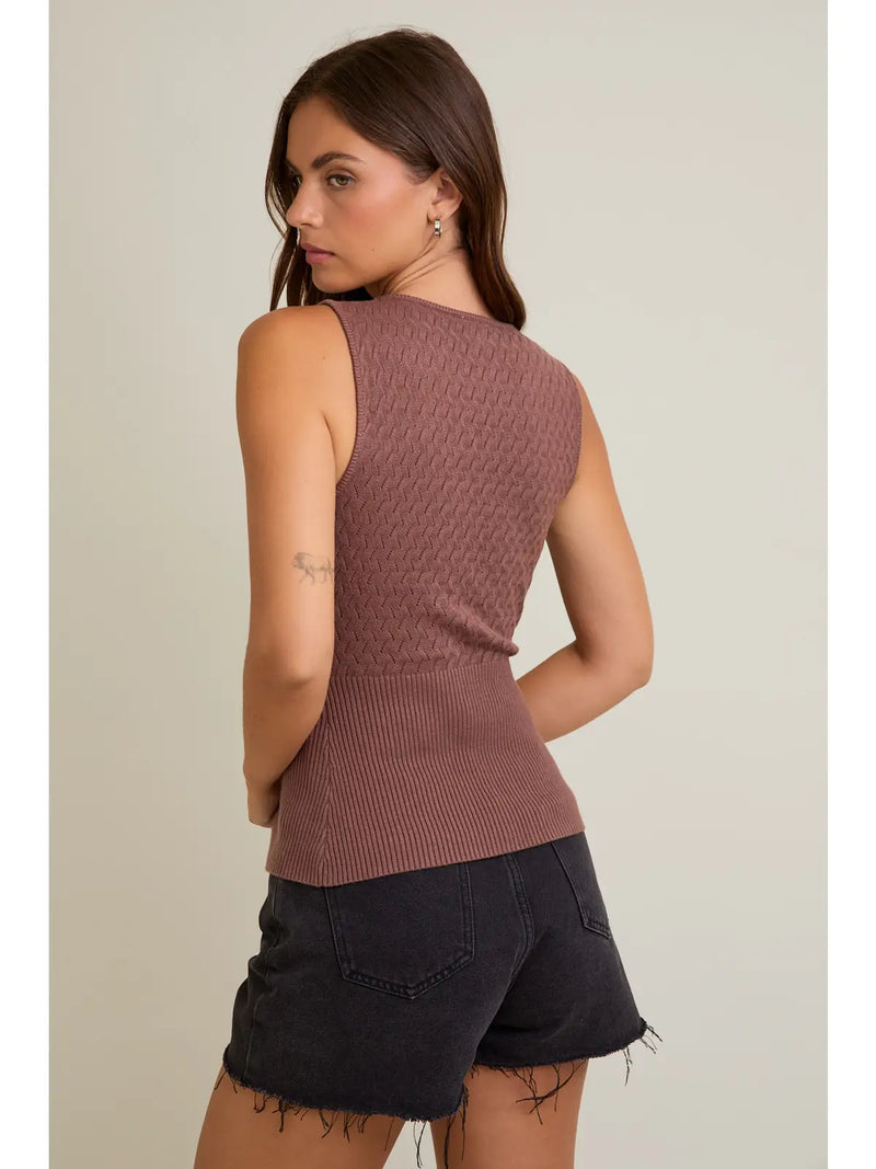 Pointelle with Rib Sleeveless Sweater Top