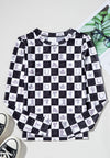 Checkered Mock Neck Long Sleeve Top