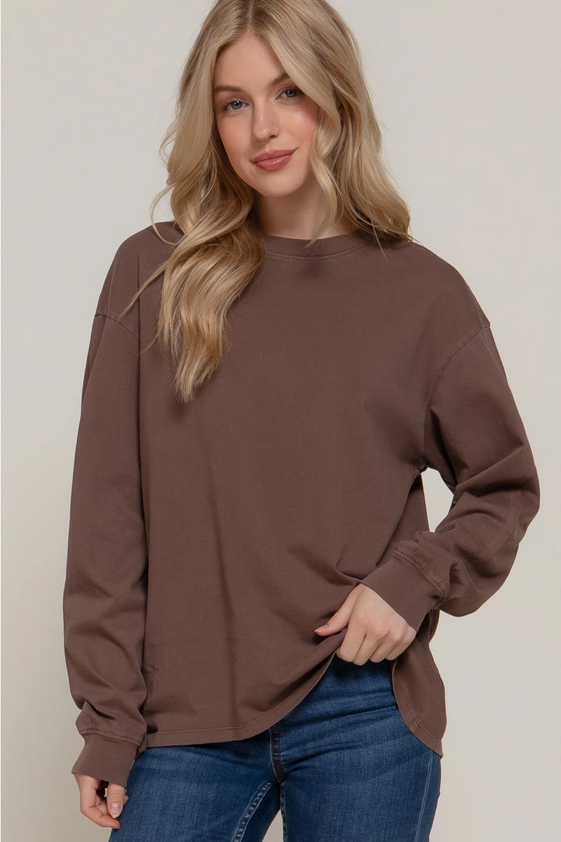 Long Sleeve Round Neck Garment Dye Tee