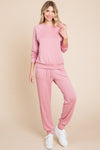 Round Neck Raglan Sleeve Top and Drawstring Pants Lounge Set