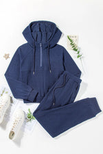 Drawstring Half Zip Hoodie and Joggers Active Set