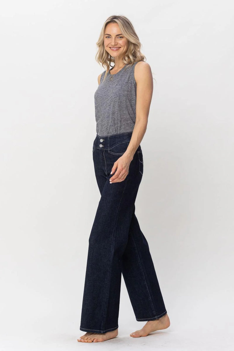 Judy Blue High Waist Rinse Wash Geometric Embroidery Wide Leg Jean