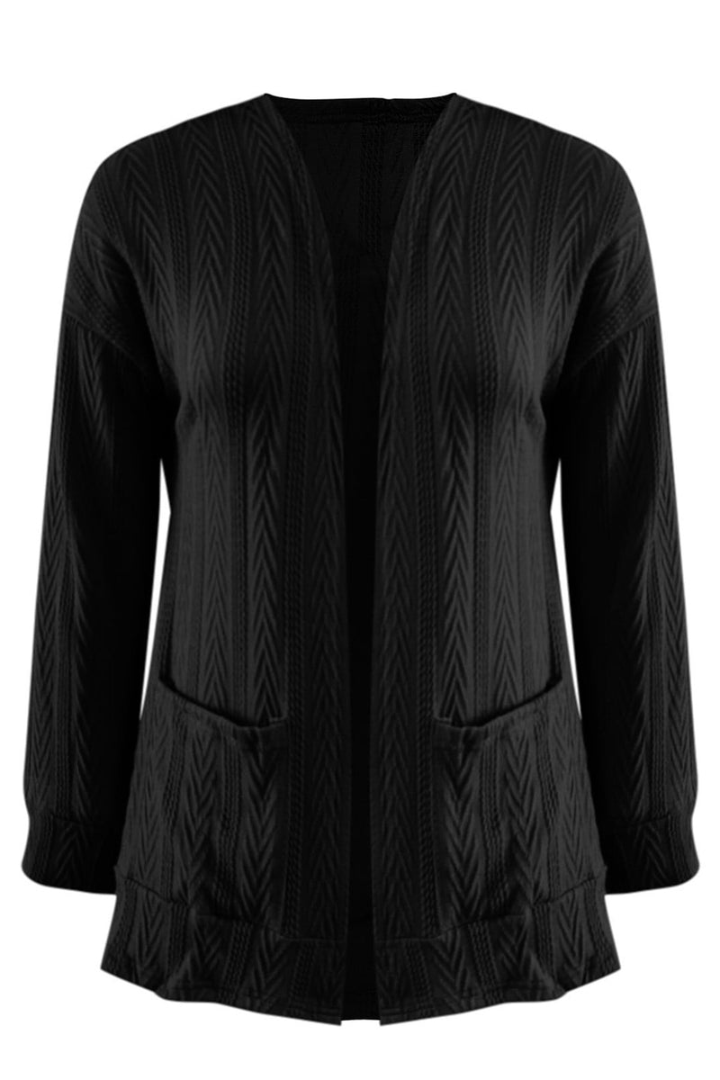 Textured Open Front Long Sleeve Cardigan