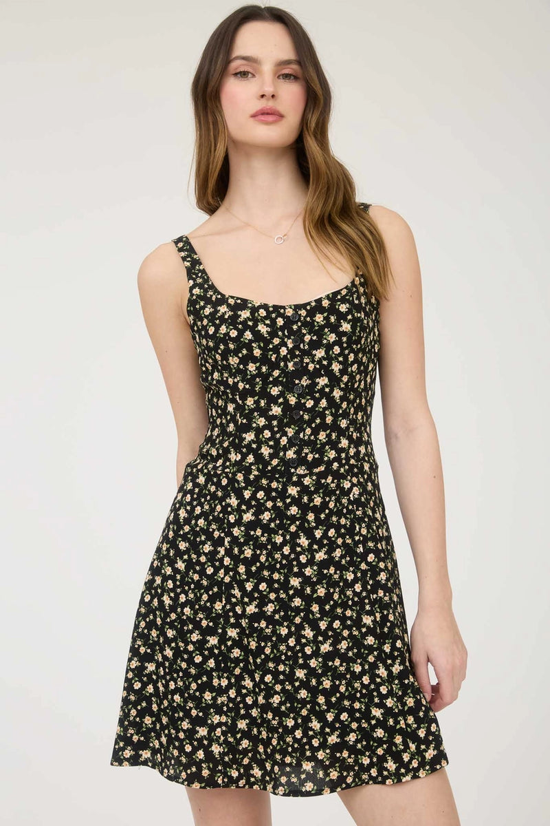Floral Sleeveless Half Button Down Mini Dress