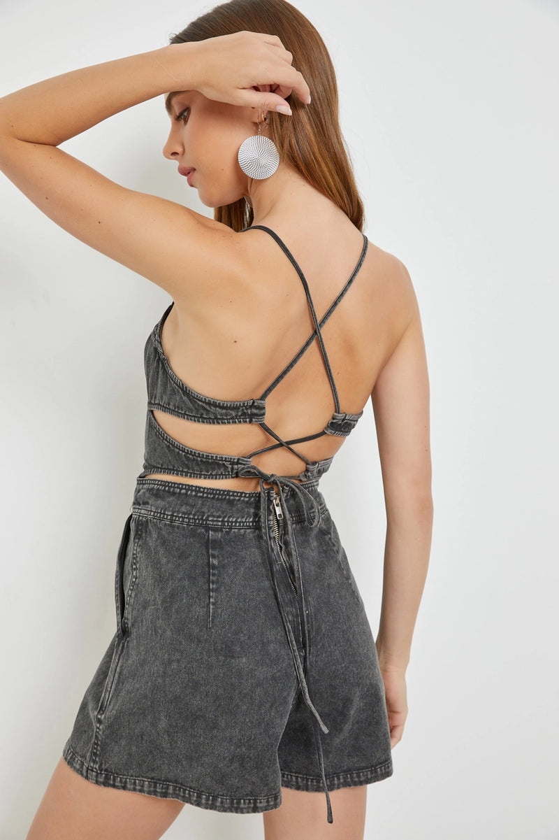 Open Back Denim Romper