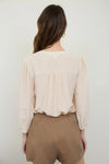 Front Tie Pleated Front 3/4 Sleeve Top