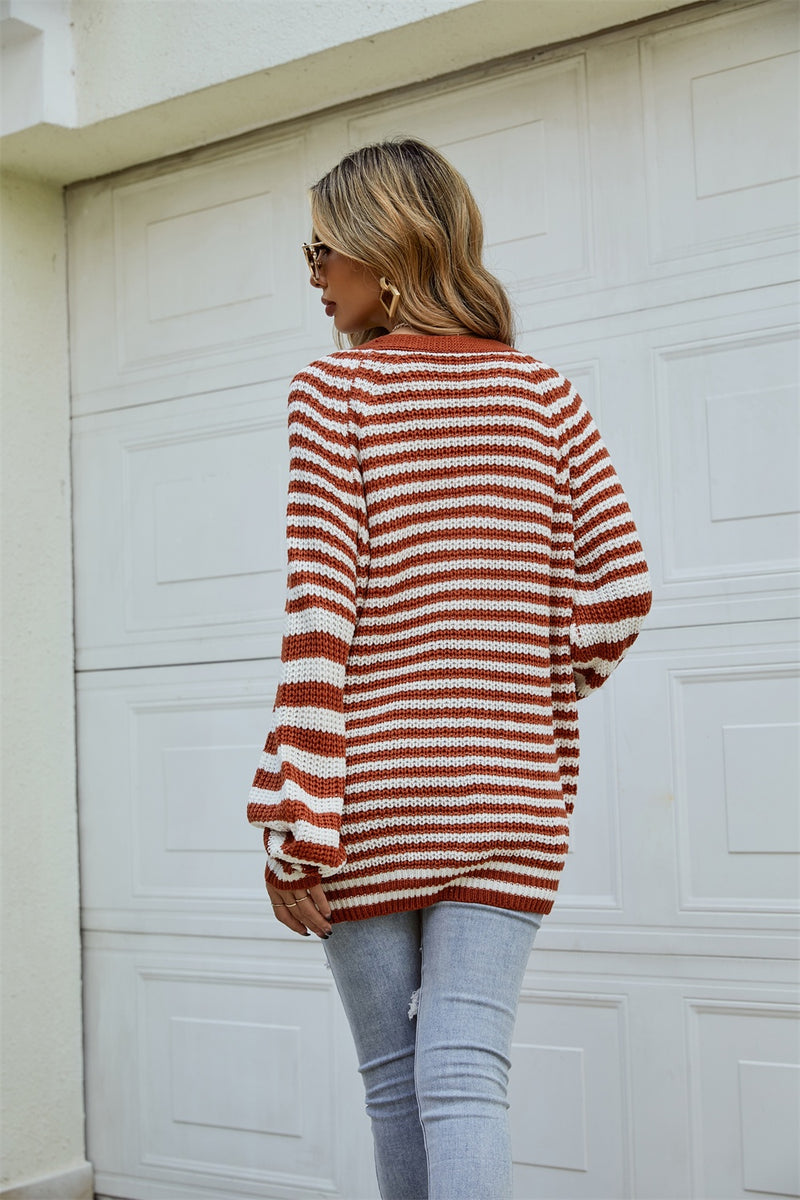 Striped Button Up Long Sleeve Cardigan