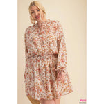 Plus Romantic Floral Print Long Sleeve Dress