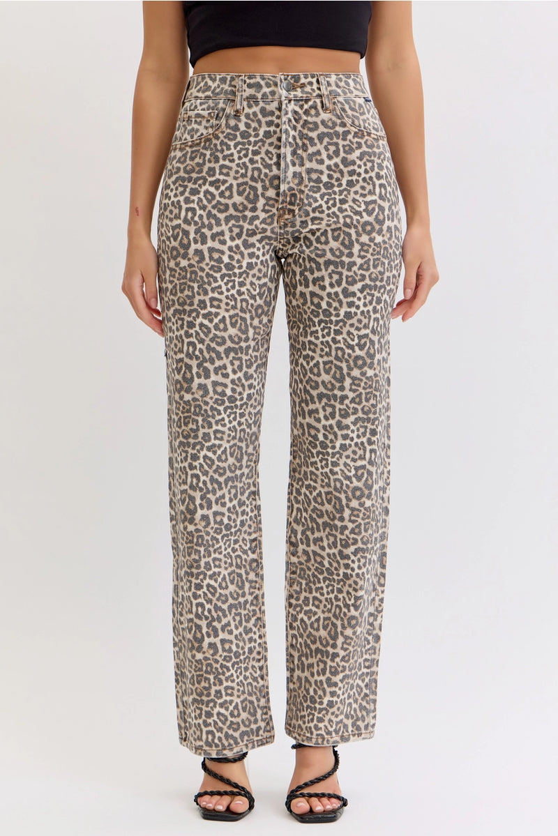 Cello Leopard Super High Rise Dad Jeans
