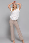 Dolman Short Sleeve Button Down Linen Effect Top
