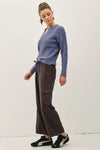 Tencel High Rise Drawstring Wide Leg Cargo Pants