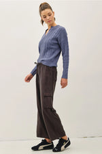 Tencel High Rise Drawstring Wide Leg Cargo Pants