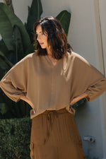 Notched Batwing Sleeve Blouse