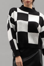 Checkered Crew Neck Knit Sweater