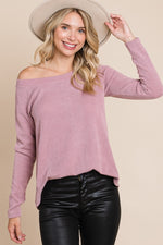 Full Size Rib Texture Boat Neck Top