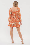 Floral Long Sleeve Back Tie Mini Dress