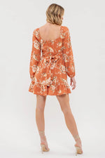 Floral Long Sleeve Back Tie Mini Dress