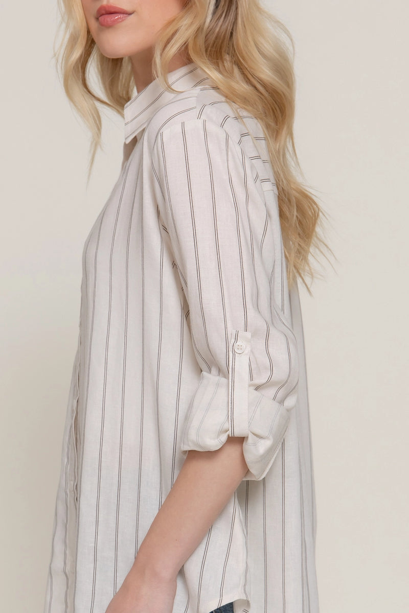 Long Sleeve Button Down Stripe Linen Oversized Shirt