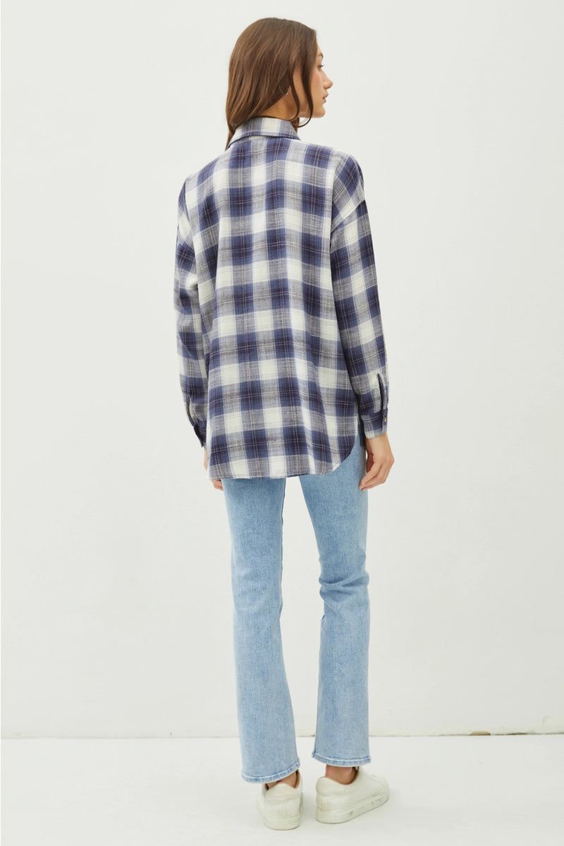 Plaid Flannel Long Sleeve Button Down Shirt