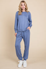 Round Neck Raglan Sleeve Top and Pants Lounge Set