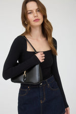 Square Neck Long Sleeve Ruched Side Knit Top