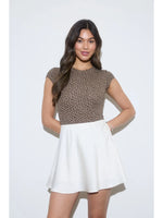 Leopard Round Neck Short Sleeve Knit Bodysuit