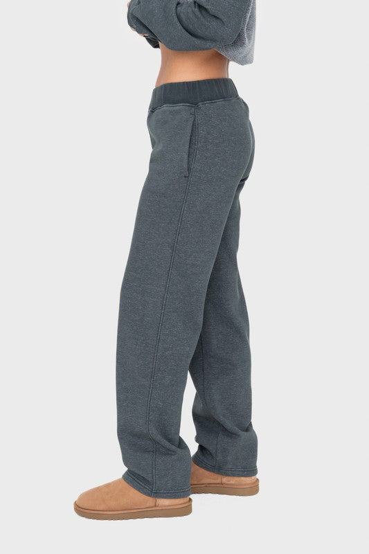 Elastic Waist Fleece Pants with Pockets