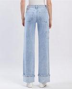 Lovervet by VERVET High Rise Carpenter Pocket Cuffed Wide Leg Jeans