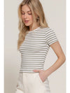 Short Sleeve Crew Neck Stripe Cotton Rib Top
