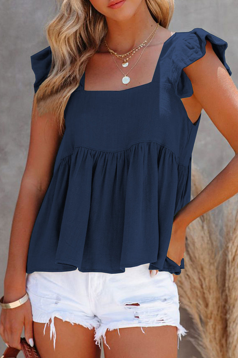 Ruffled Square Neck Cap Sleeve Blouse