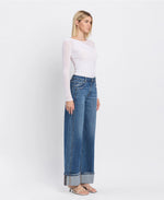 Vervet by Flying Monkey High Rise Cuffed Panel Baggy Wide Jeans