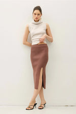 Ribbed Knit Sweater Midi Skirt with Side Slit