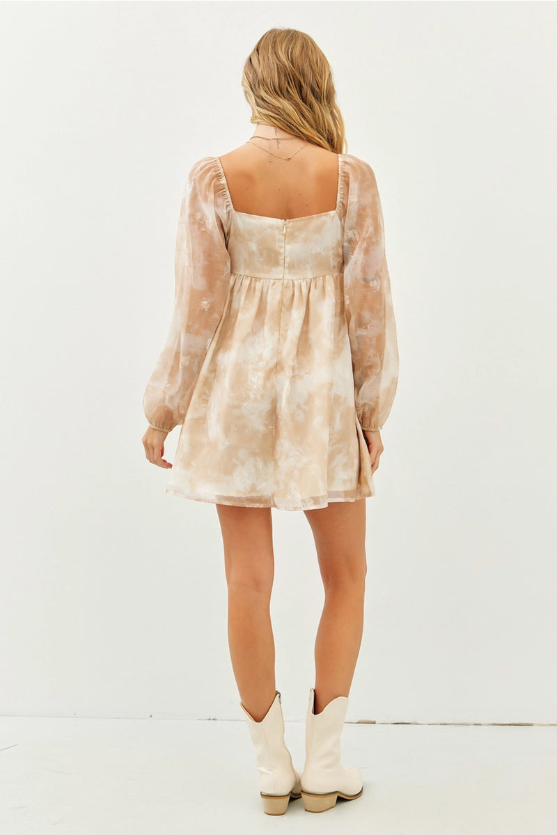 Romantic Sheer Floral Pleated Babydoll Dress