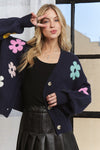 Flower Button Down Lantern Sleeve Cardigan