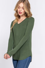 Long Sleeve V-Neck Rayon Spandex Jersey Top