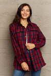 Plaid Collared Neck Button-Down Long Sleeve Jacket